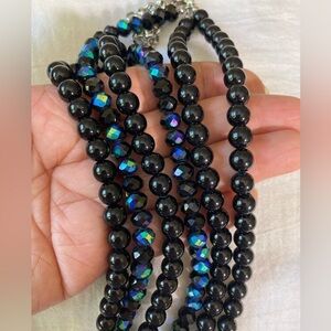 Black & Peacock Beads Multi Strands Layered Vintage‎ Necklace